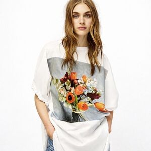 Zara White Tunic Top with Orange Floral Print